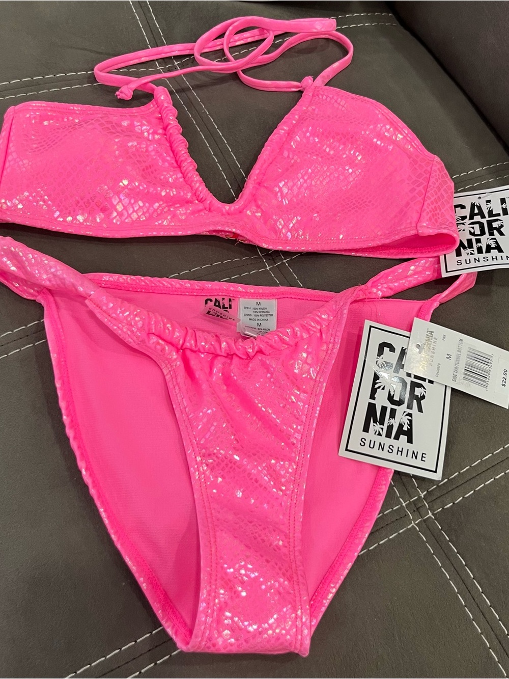 CALIFORNIA SUNSHINE Hot Pink Shimmer Bikini Set - Picture 2 of 7